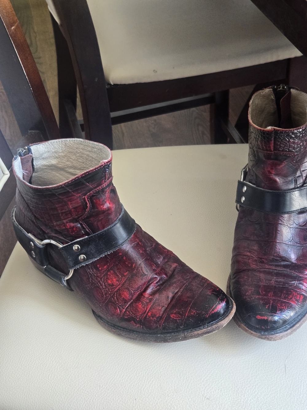 Freebird by Steven Santiago Red Croc-Embossed Leather Ankle Boots